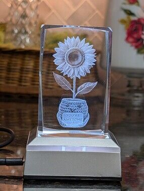 Crystal Sunflower 3D Block - LED Pedestal (Color Changing)